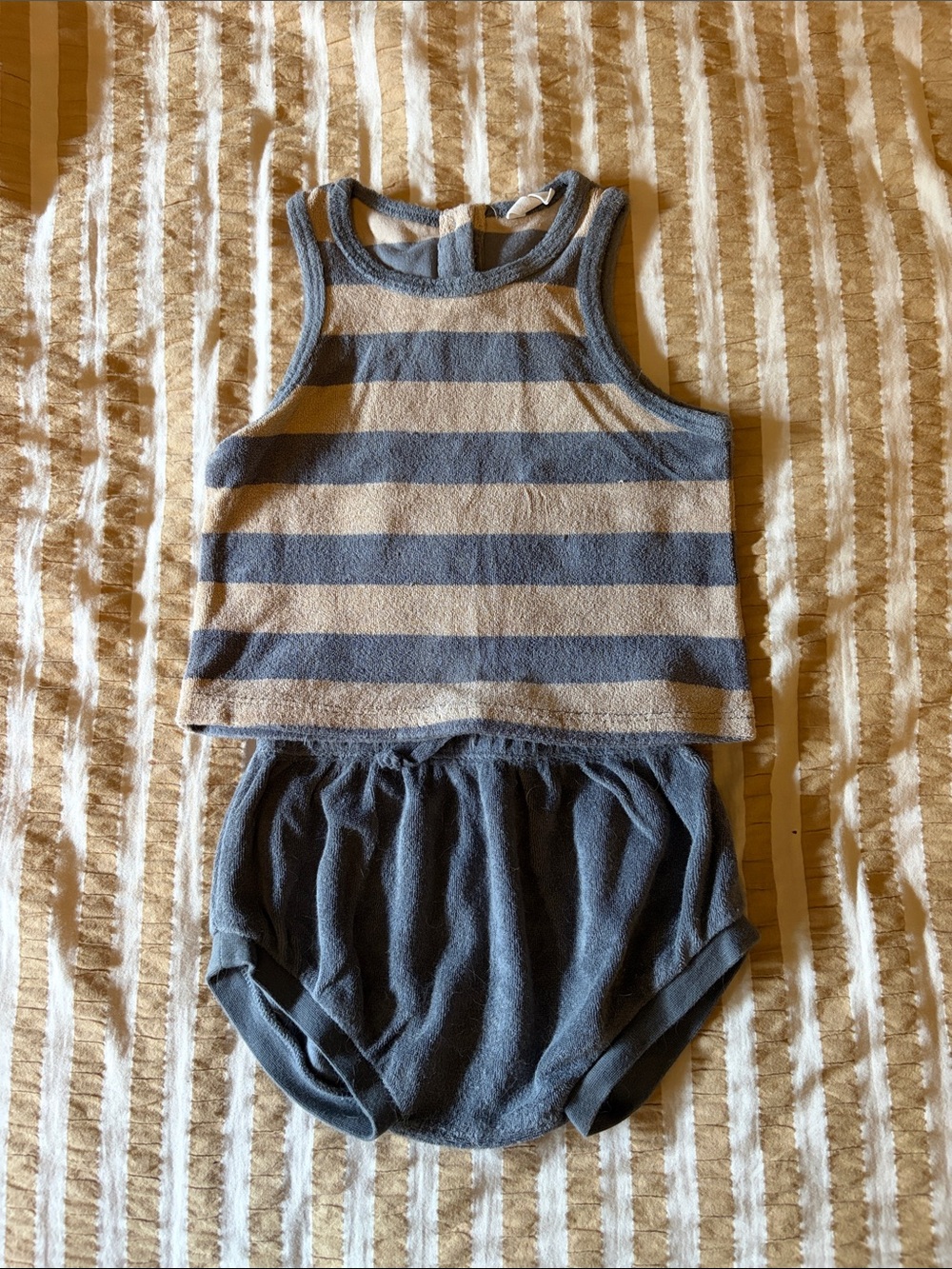Quincy Mae Blue & Cream Striped Tank and Bloomer Set